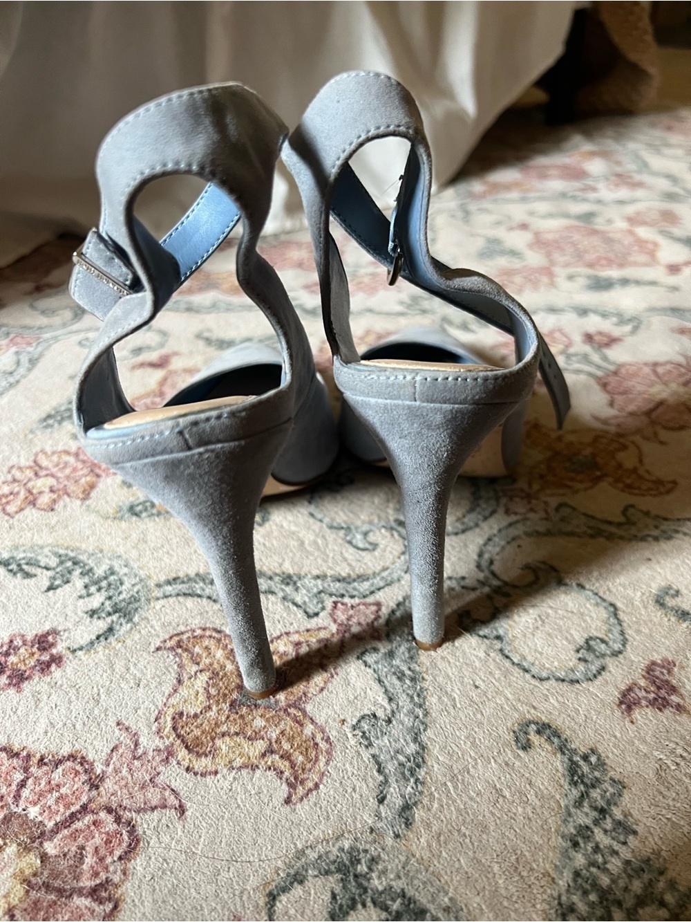 Gianni Bini Light Blue Suede Pointed-Toe Slingback Heels with Ankle Strap - Picture 7 of 7